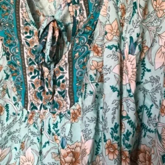 Boho Gypsy Floral Print Blouse Top teal - Picture 7 of 8